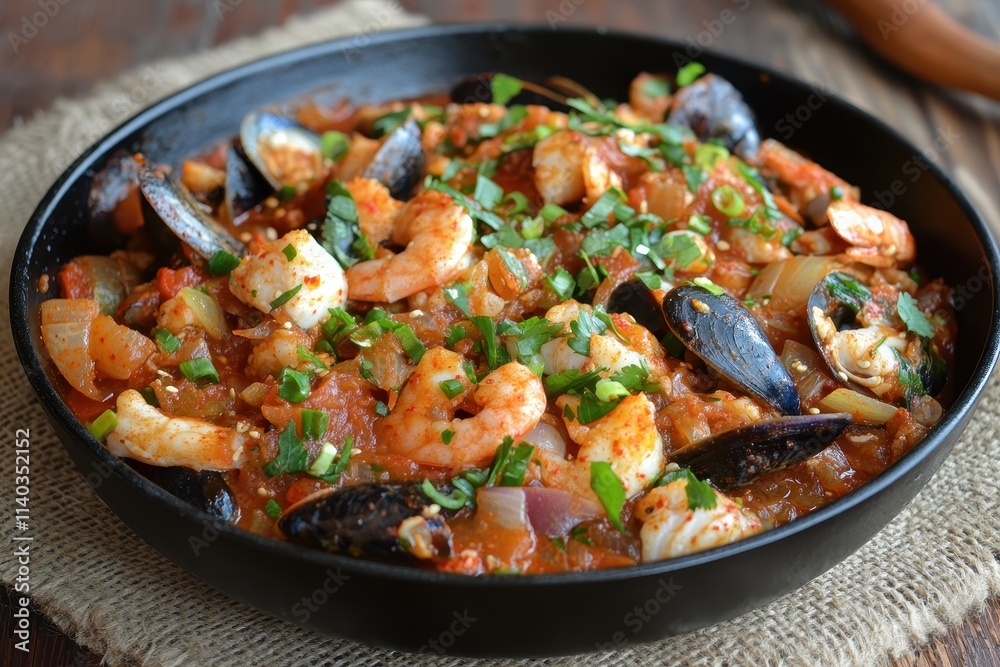 Seafood infused spicy Korean noodle soup Seafood infused spicy Korean noodle soup