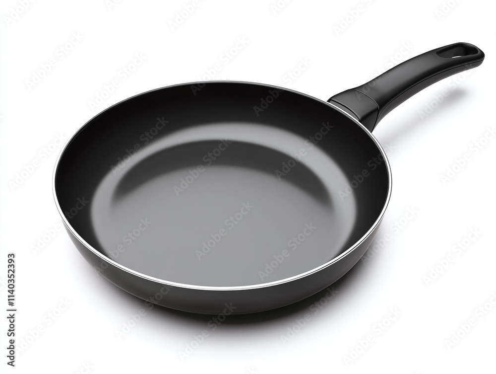 Non-stick frying pan with black handle, isolated on white background. Non-stick frying pan with black handle, isolated on white background.