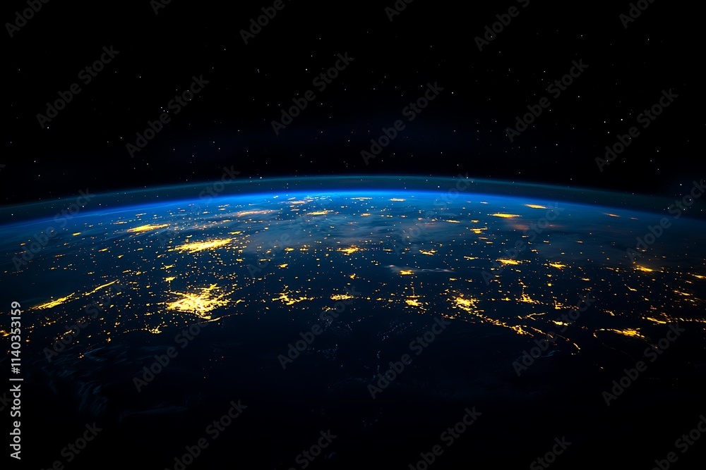 Obraz premium Night Earth Satellite View of City Lights