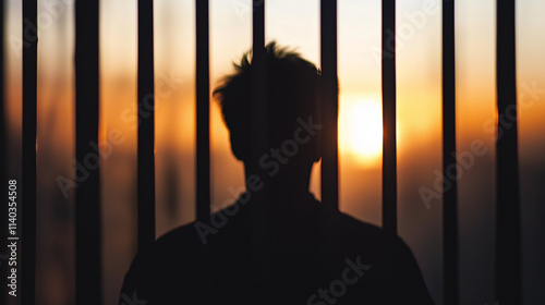 Silhouette of a person standing behind bars, symbolizing confinement and the struggle for freedom, reflecting themes of resilience and hope in overcoming obstacles