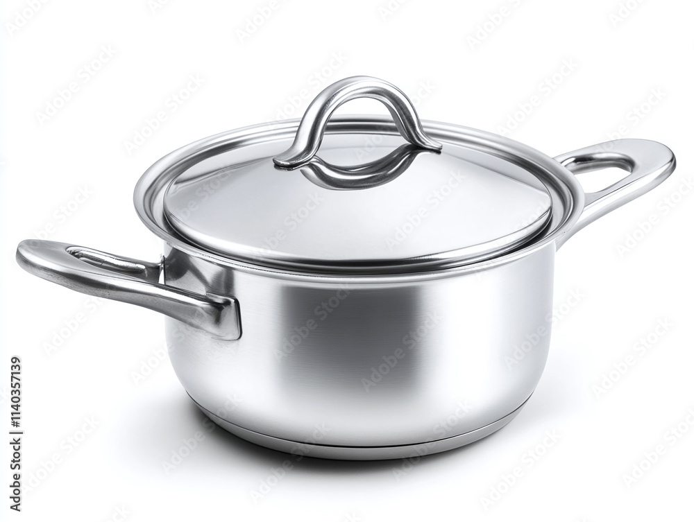 Stainless steel saucepan with lid, isolated on white background. Stainless steel saucepan with lid, isolated on white background.