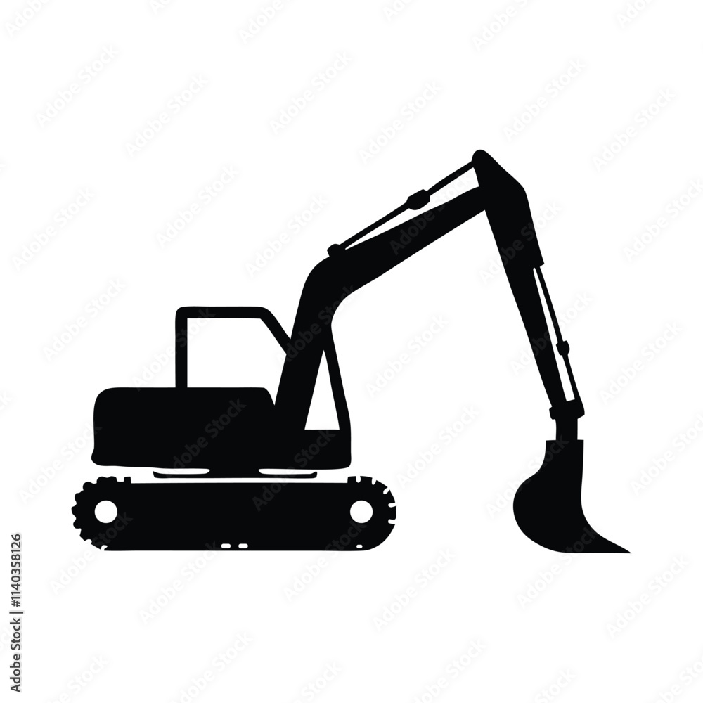 Excavator Silhouette – Heavy Machinery Construction Vector Icon.
