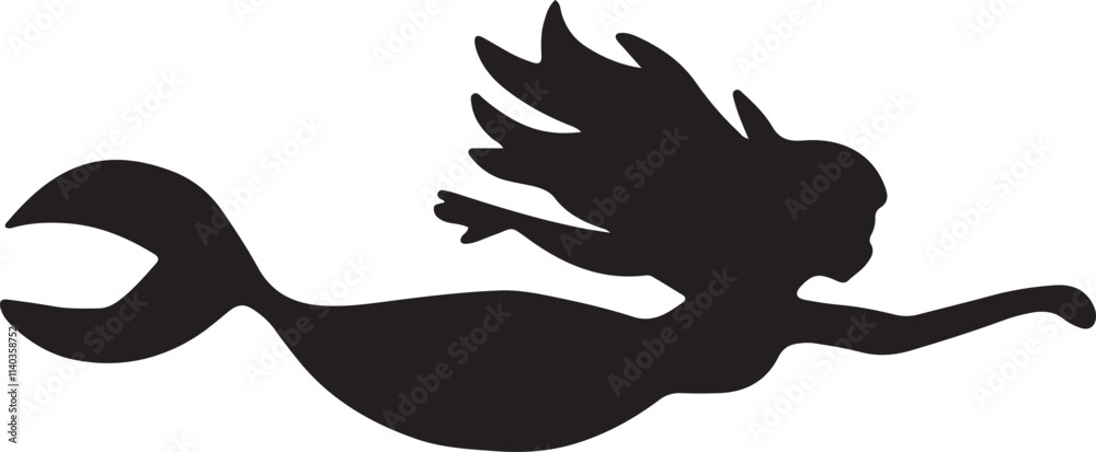 An illustration of an icon featuring a clean mermaid silhouette An illustration of an icon featuring a clean mermaid silhouette