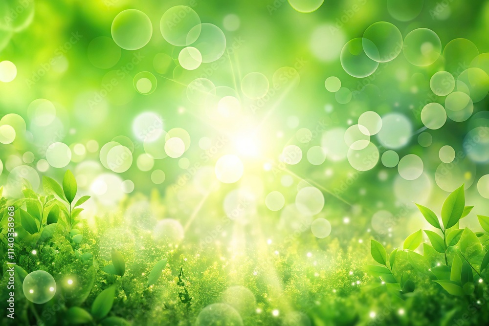 Obraz premium Soft and blurry green leaf background with reflections