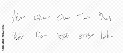 Fake signatures. Fake autograph. Personal signature calligraphy. Contrived signature. 