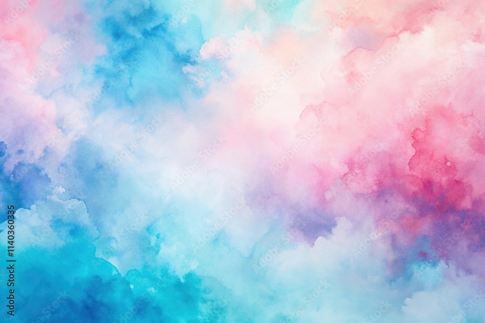 Fototapeta premium Soft blue and pink abstract watercolor background with a wide-angle view