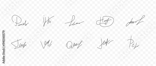 Fake signatures. Fake autograph. Personal signature calligraphy. Contrived signature. Various autographs for documents. Ink autograph	
