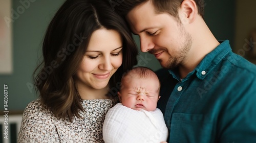 Tender Moment of Parents Comforting Their Newborn in Nursery