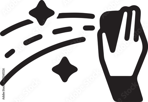An illustration of an icon featuring a hand wiping a glass clean silhouette