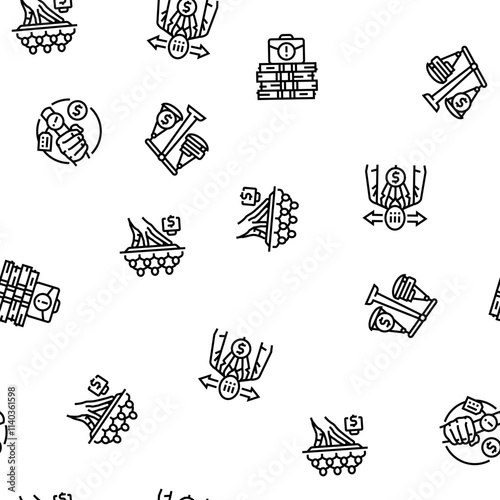 corruption money business cash vector seamless pattern thin line illustration