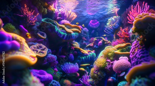 Vibrant coral reef teeming with marine life.