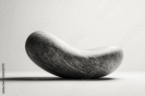 A sleek, dark grey stonelike object rests on a minimalist white background, suggesting serenity and modern design. photo