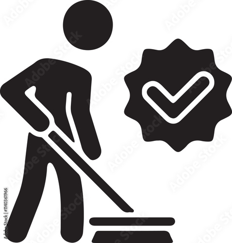 An illustration of an icon featuring a stickman cleaning thoroughly silhouette
