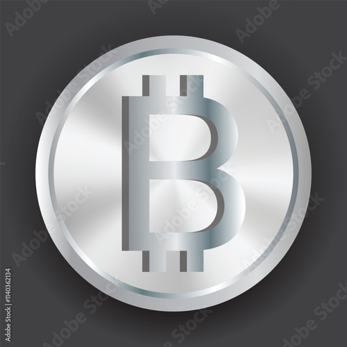 Bitcoin vector icon. Crypto currency symbol. Blockchain secure cryptocurrency. Crypto currency silver coin bitcoin symbol isolated on white background. Silver coin. Blockchain symbol. Money symbol.
