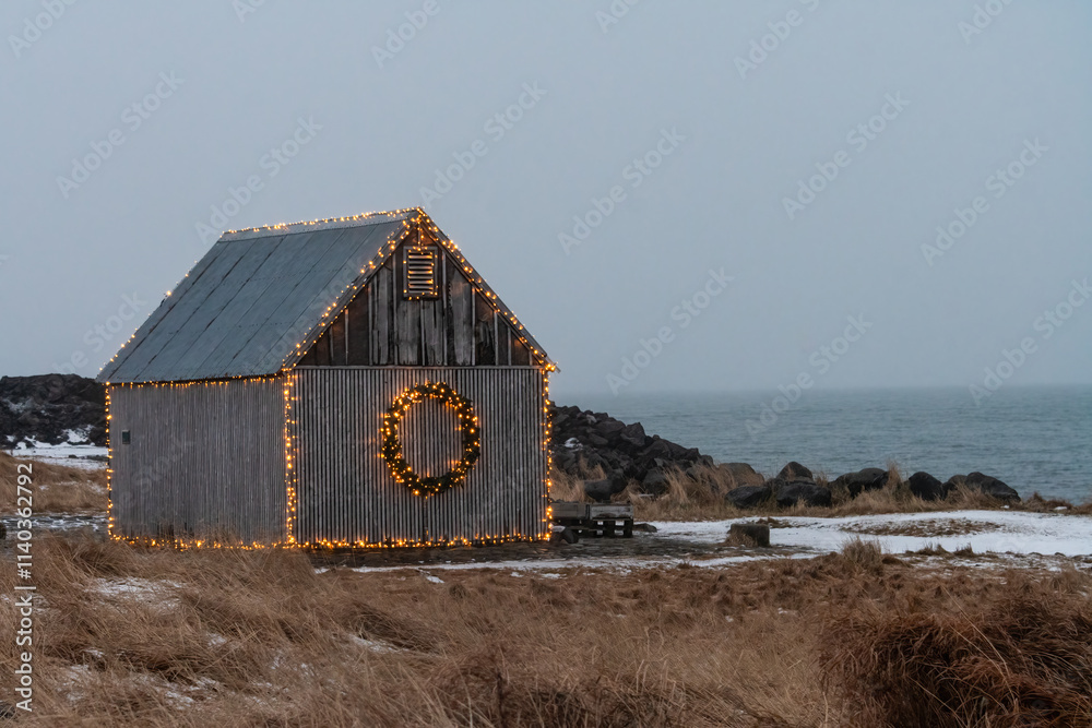 Festive hut on a winter evening, Reykjavik, Iceland. Festive hut on a winter evening, Reykjavik, Iceland.
