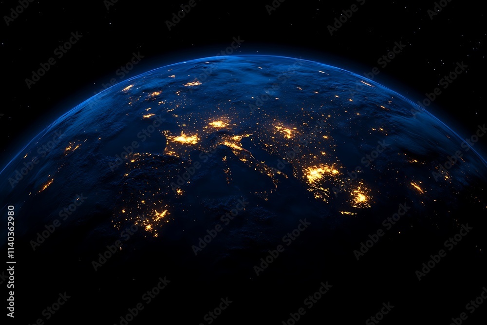 Fototapeta premium Glowing Earth Globe at Night from Space