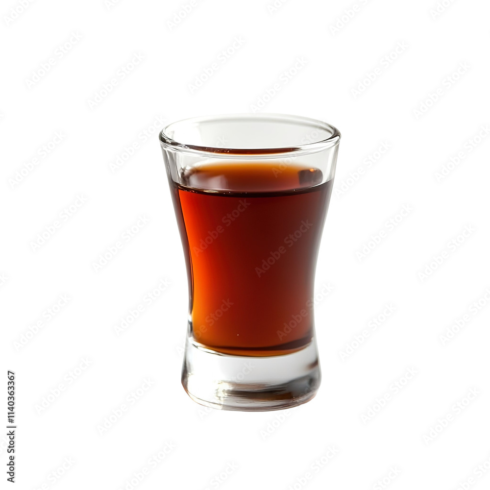 Extreme front view of a perfect looking Rum Shot isolated on a white transparent background Extreme front view of a perfect looking Rum Shot isolated on a white transparent background