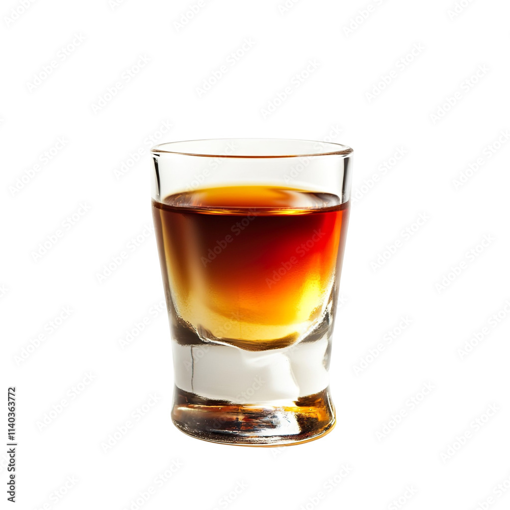 Extreme front view of a perfect looking Amaretto Shot isolated on a white transparent background Extreme front view of a perfect looking Amaretto Shot isolated on a white transparent background