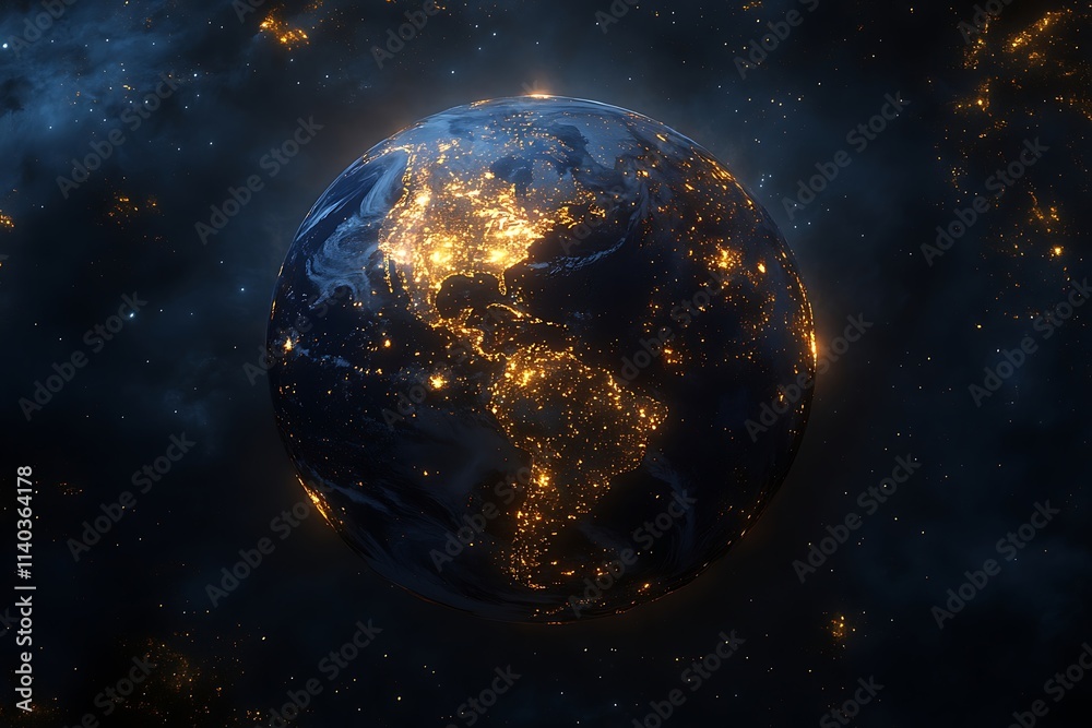 Obraz premium Night Earth Glowing Continents From Space