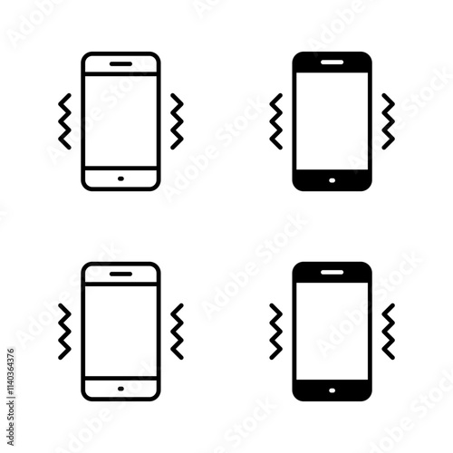 Phone vibration icon set. Cellphone vibrate sign symbol