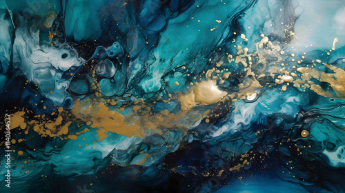 abstract painting with gold and blue colors