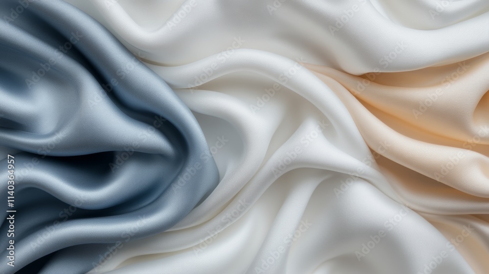 Obraz premium Elegant Satin Fabric in Soft Blue, Cream, and Light Peach Waves