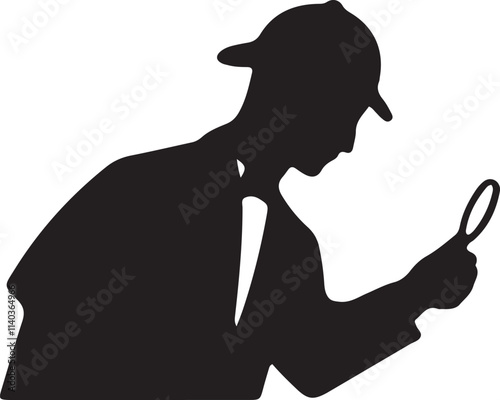 An illustration of an icon featuring a detective man searching for evidence silhouette