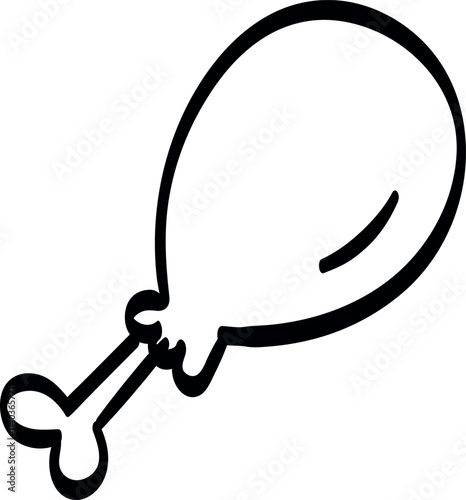 Simple black and white line drawing of a chicken drumstick. The drumstick features a rounded, meaty part at the top with a bone sticking out at the bottom. The drawing is minimalistic, with a single c