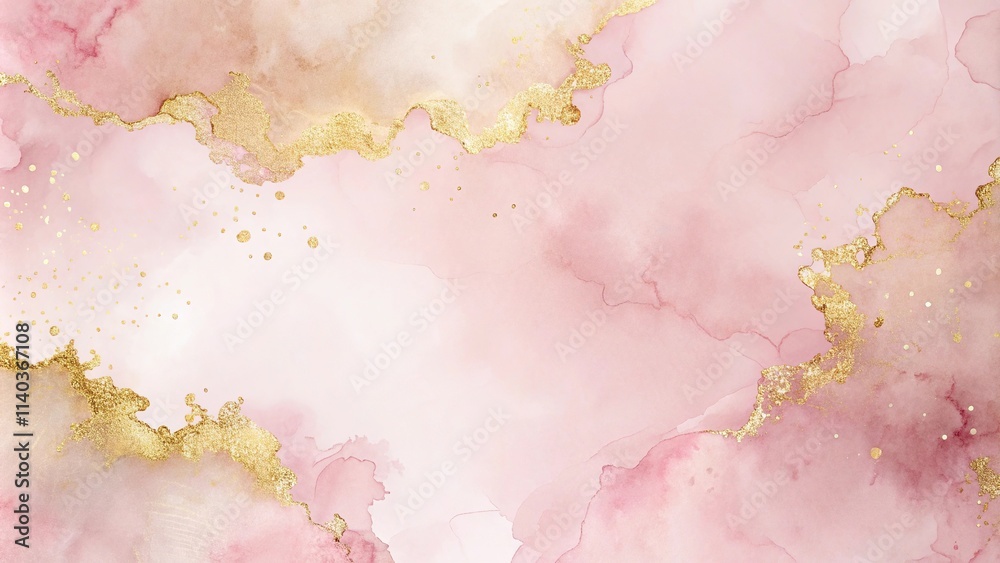 Obraz premium Soft pink watercolor abstract background with gold elements
