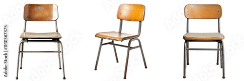 Vintage School Chair with Metal Frame Isolated Background