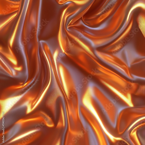 Smooth copper fabric folds creating a luxurious texture and glossy appearance. photo