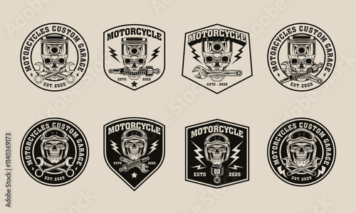 Motorcycle logo badge design template with the text editable for clothing, sport and apparel photo