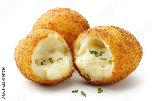 Stuffed arancino on white backdrop photo