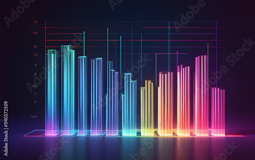A radiant bar chart, with glowing, expanding bars representing data in vibrant hues photo