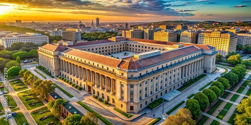 Drone Photography: Aerial View Department of Justice Building, Government Complex, Law Enforcement, Security, Surveillance, Justice System photo