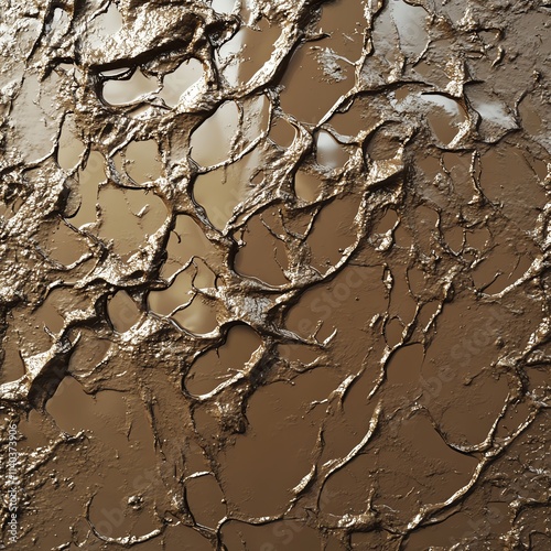 Close-up of cracked, textured mud with intricate patterns and earthy tones, conveying natural ruggedness. photo