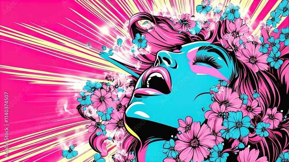 Naklejka premium embrace femininity: abstract floral art in pink and purple hues - perfect for sports interiors and modern decor as a stunning poster