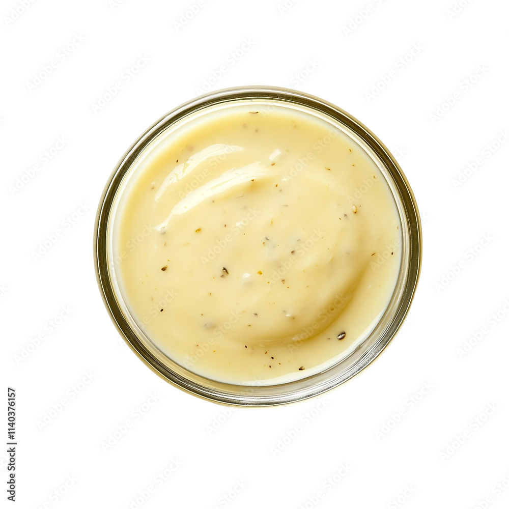 Extreme top view of a hyperrealistic White wine sauce in a small glass bowl isolated on a white transparent background Extreme top view of a hyperrealistic White wine sauce in a small glass bowl isolated on a white transparent background