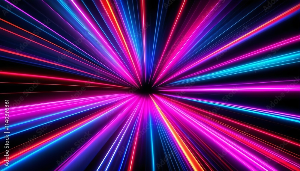 Fototapeta premium Dynamic neon flashes with vibrant light streaks on a black background, creating a futuristic and energetic ambiance. Created with generative AI technology