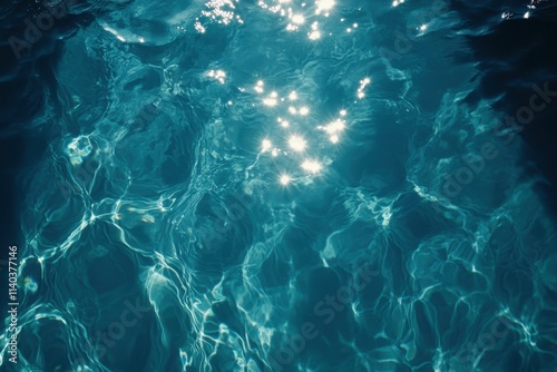 Sunlit water surface with ripples sparkling reflections in a clear pool sea or blue ocean viewed from above