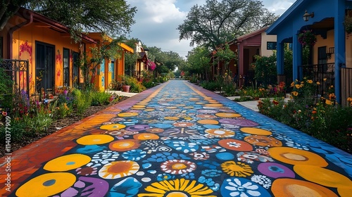 A colorful street with houses on either side photo