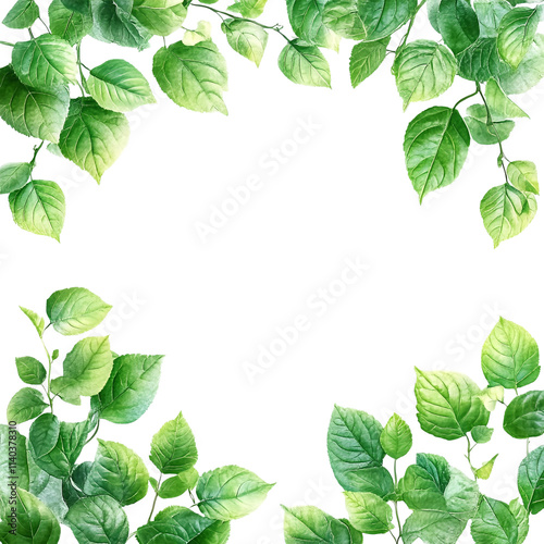 green leaves forming a border around white space.