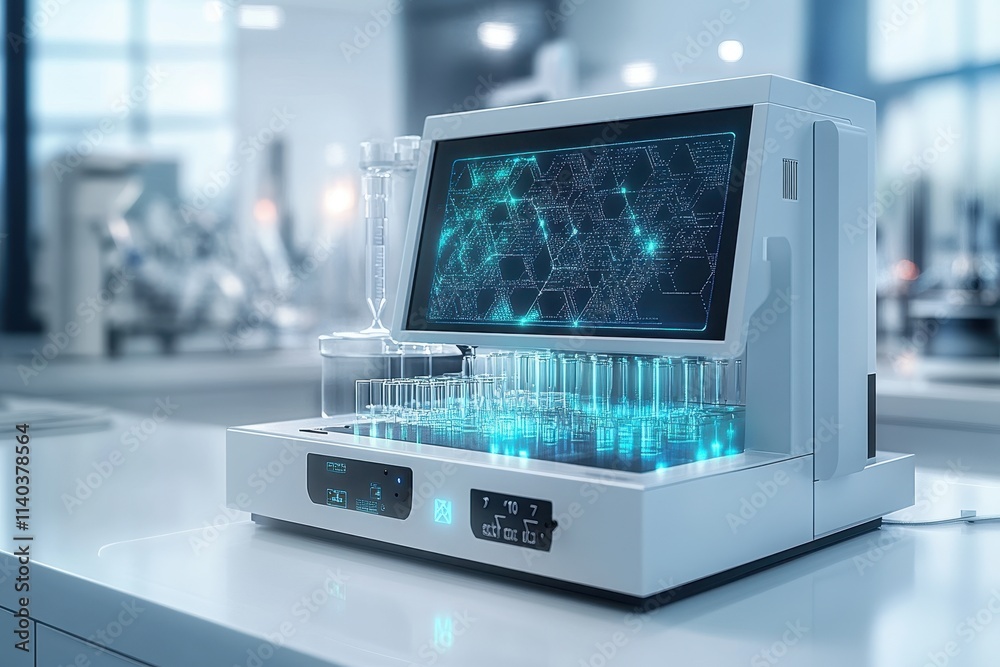 Fototapeta premium A modern laboratory device with a touchscreen for scientific analysis.