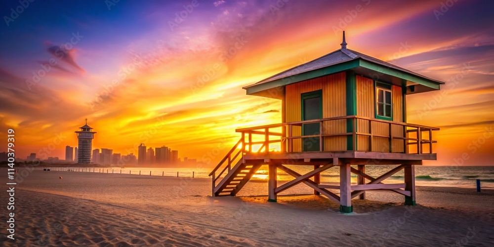 Dubai Jumeirah Beach Lifeguard House Dusk - Stunning Coastal Photography Dubai Jumeirah Beach Lifeguard House Dusk - Stunning Coastal Photography