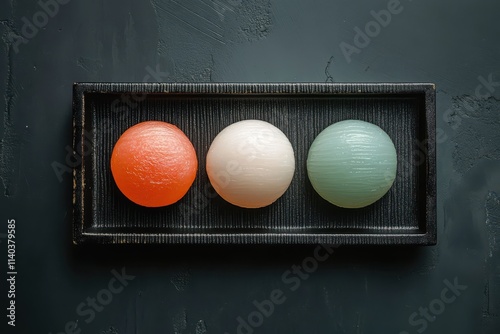 Three colored Korean dessert with honey filling photo