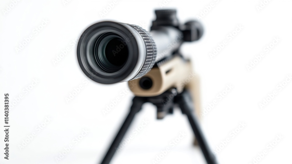 Detailed Image of Sniper Rifle Bipod Mechanism Isolated on White Background Detailed Image of Sniper Rifle Bipod Mechanism Isolated on White Background