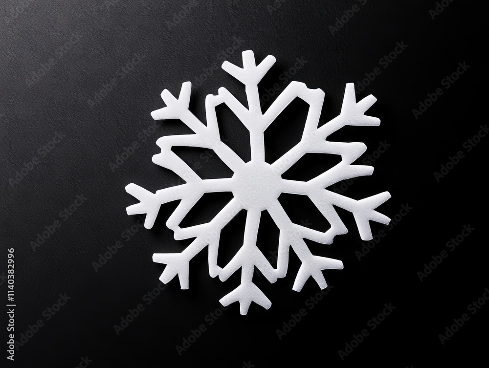 A white snowflake on a black surface A white snowflake on a black surface