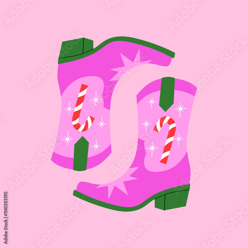 Colorful Christmas Boot Illustration with Candy Cane. Vector cartoon graphics