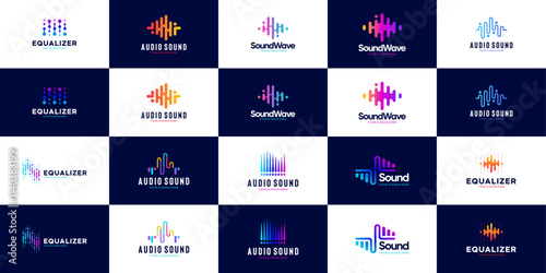 collection of audio visual logos, modern technology, monitoring, graphic design vector.
