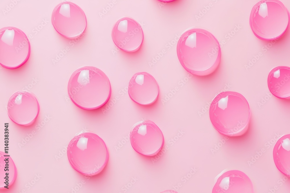 Top view of gel like serum drops on a pale pink backdrop Top view of gel like serum drops on a pale pink backdrop